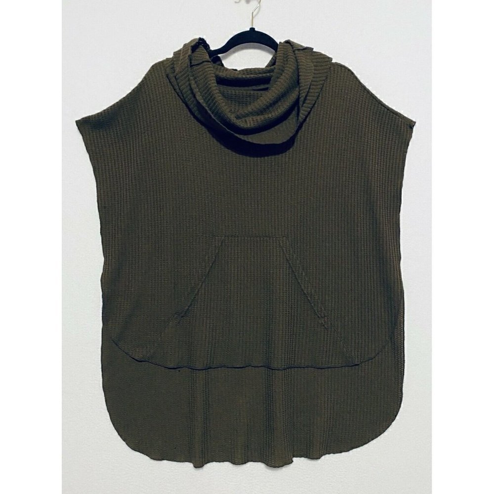 Free People Top Womens XS S Green Sleeveless Cowl Neck Oversized Waffle Knit